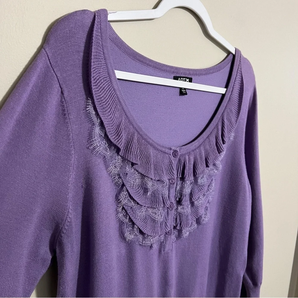 Apt 9 Purple Ruffles 3/4 Sleeve Knit Sweater size XL